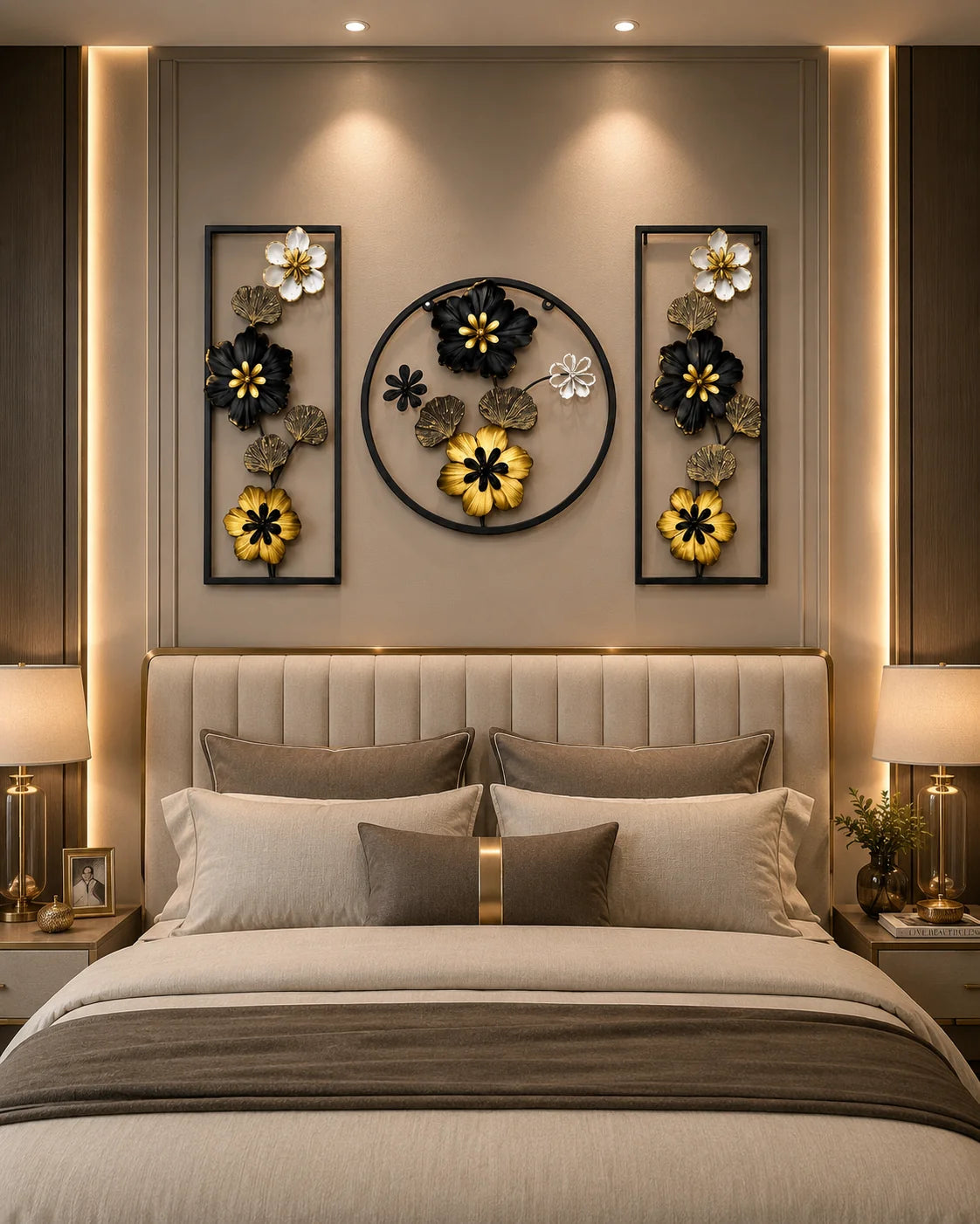 Elitezza 'Midnight Bloom' 3-Piece Geometric Metal Wall Art Set