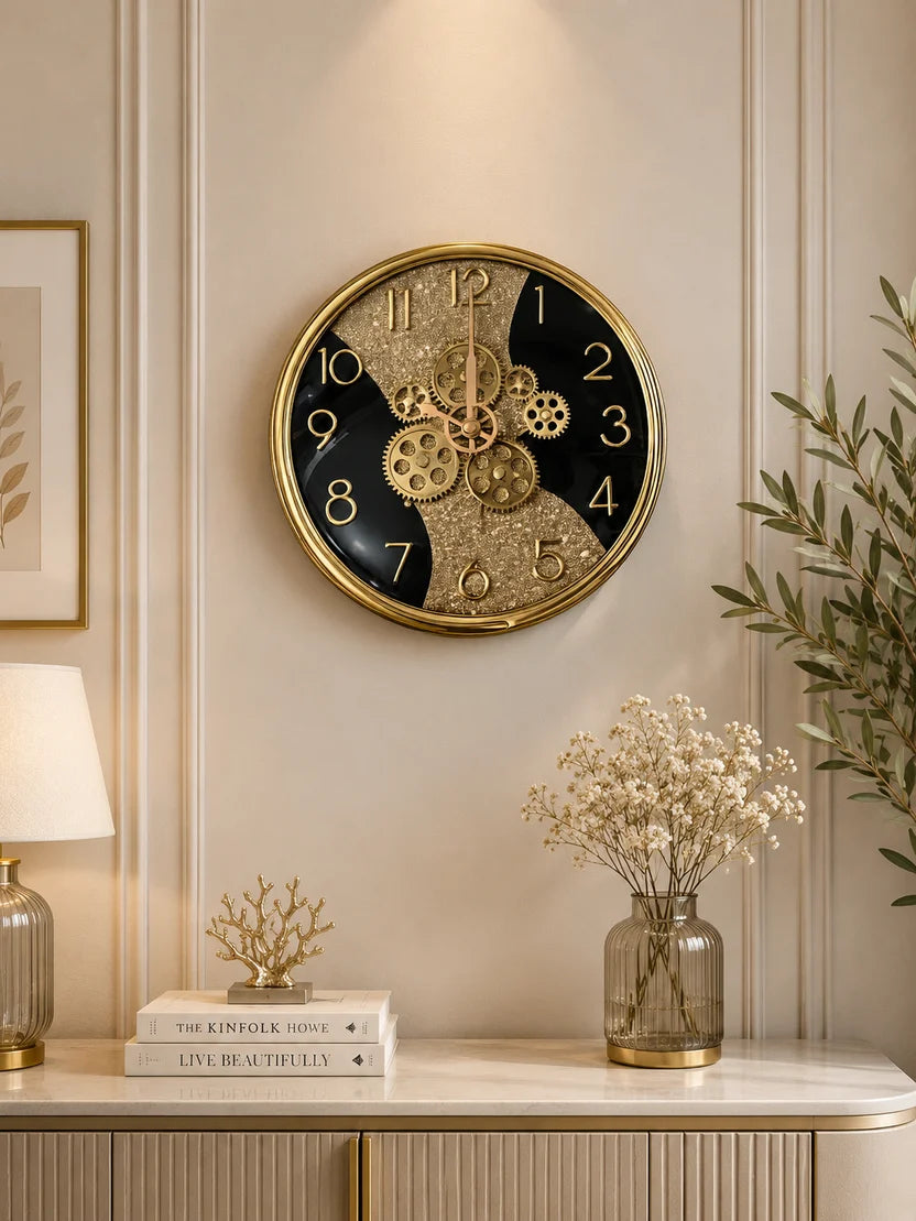 Elitezza Exposed Gear Gold Wall Clock – Silent Quartz