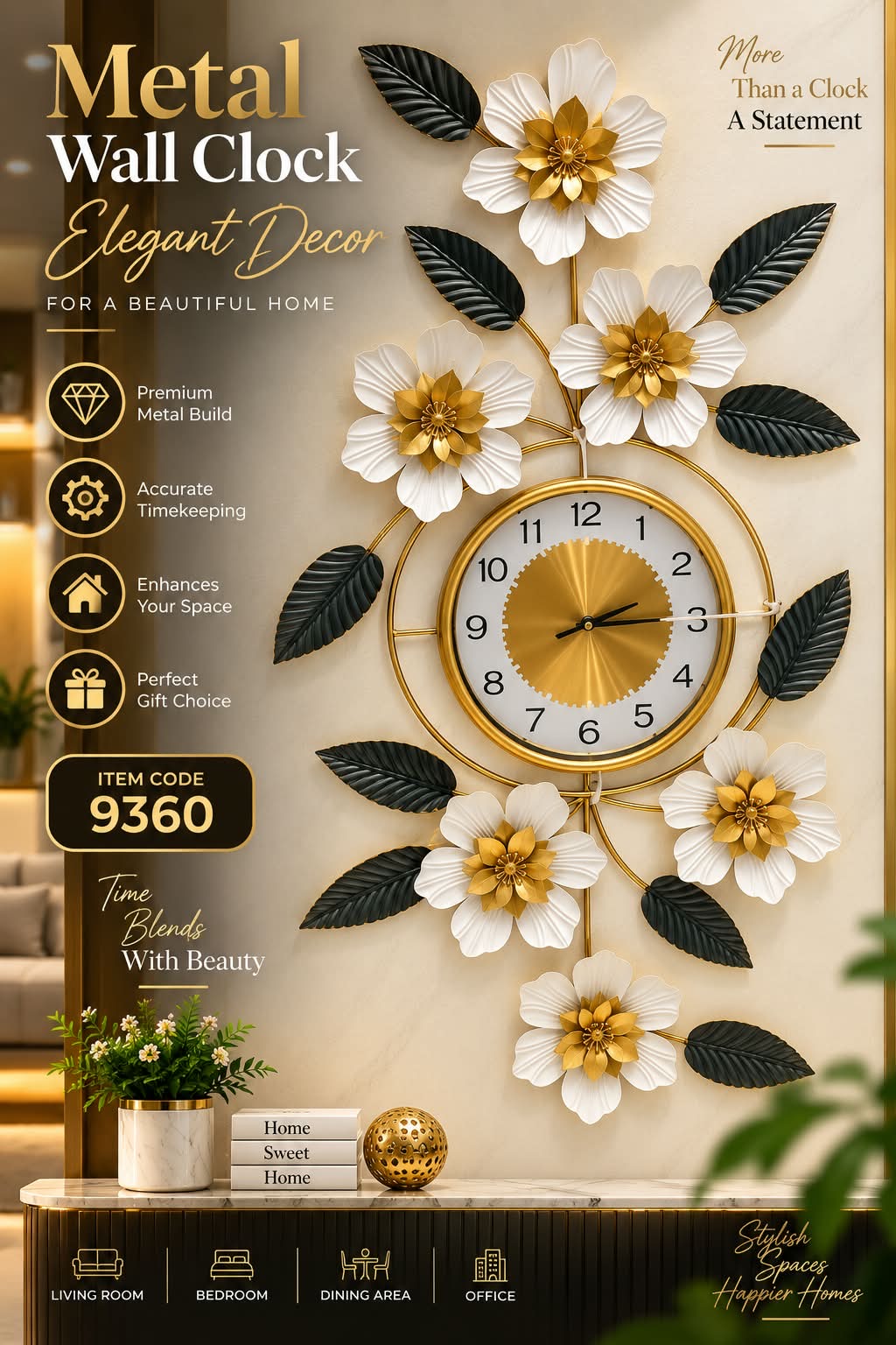 Elitezza Luxury Metal Wall Motive Clock