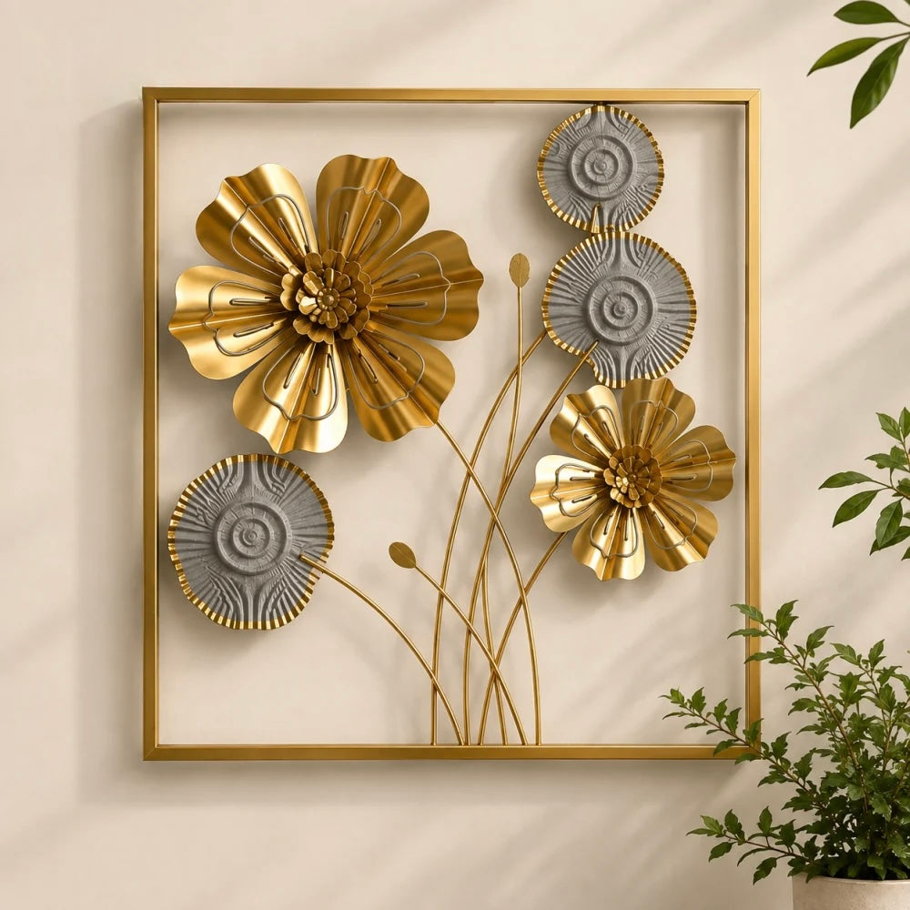 Elitezza Golden Bloom 3D Metal Wall Art