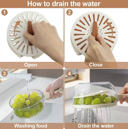 3 in 1 Fruit Washing Bowl With Foldable Handle And Lid
