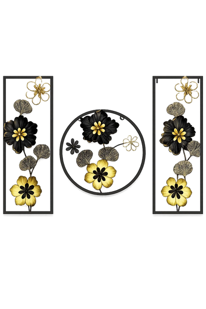 Elitezza 'Midnight Bloom' 3-Piece Geometric Metal Wall Art Set