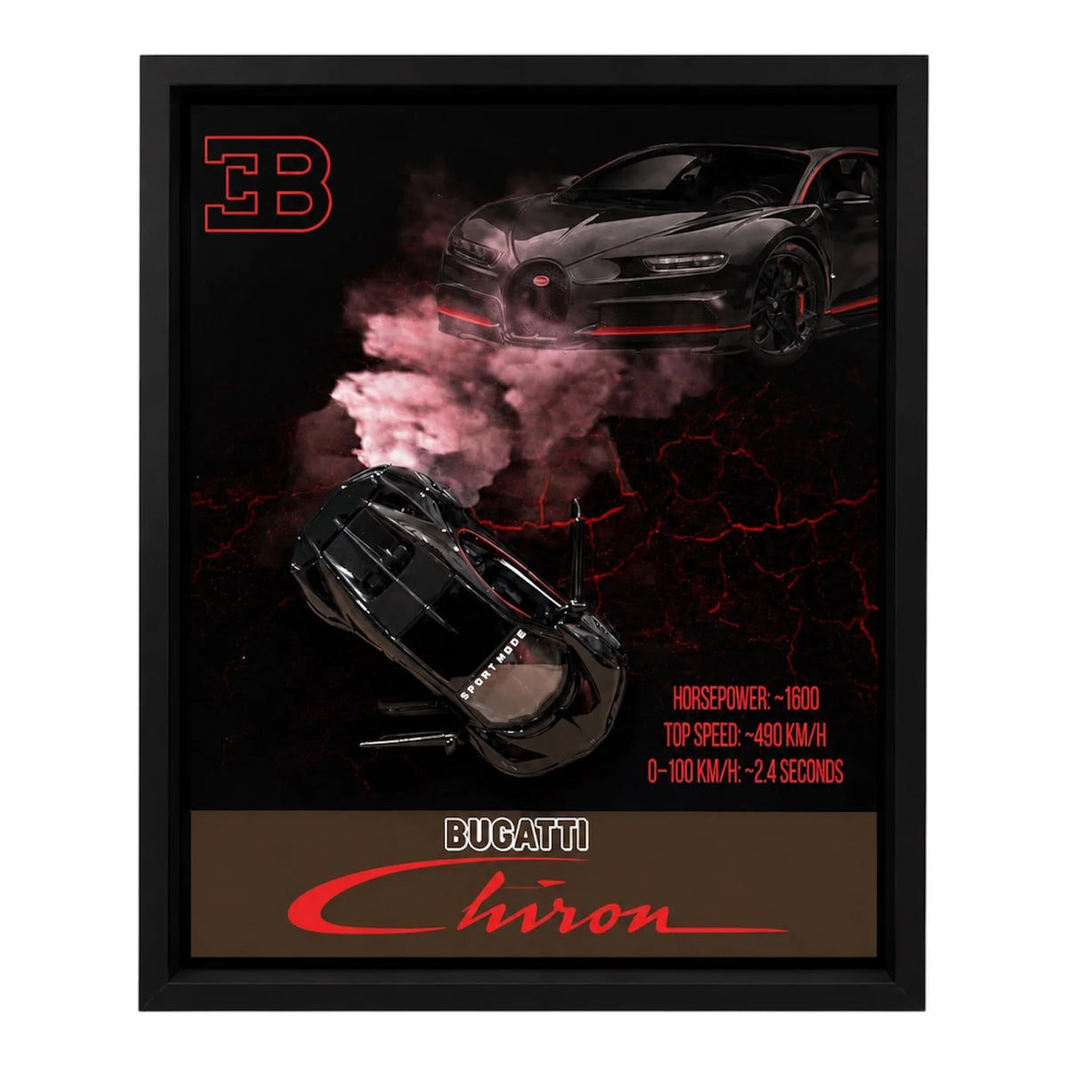 Luxury 3D Car Frame Wall Art With Mini Sports Car - Bugatti