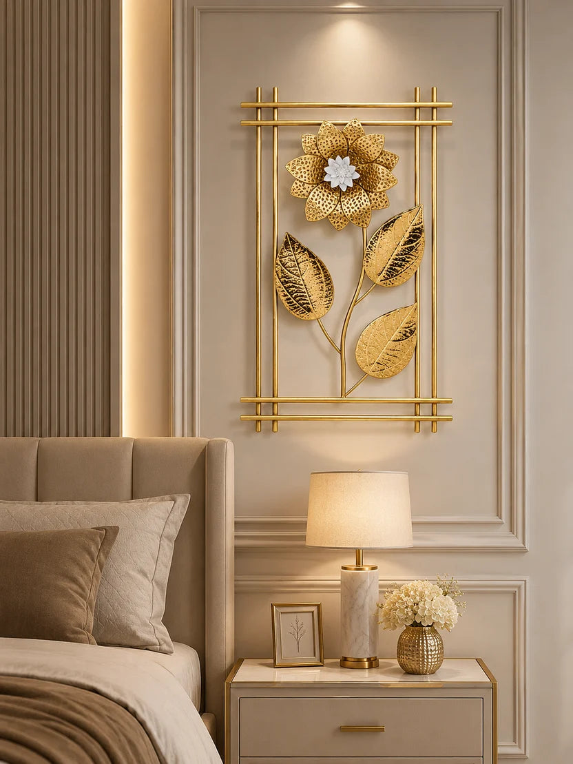 Elitezza Hammered Gold Single Bloom Wall Sculpture
