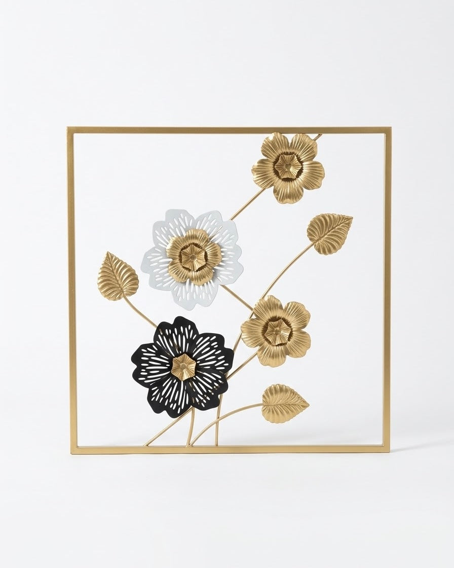 Elitezza 'Golden Flora' Square 3D Metal Wall Art