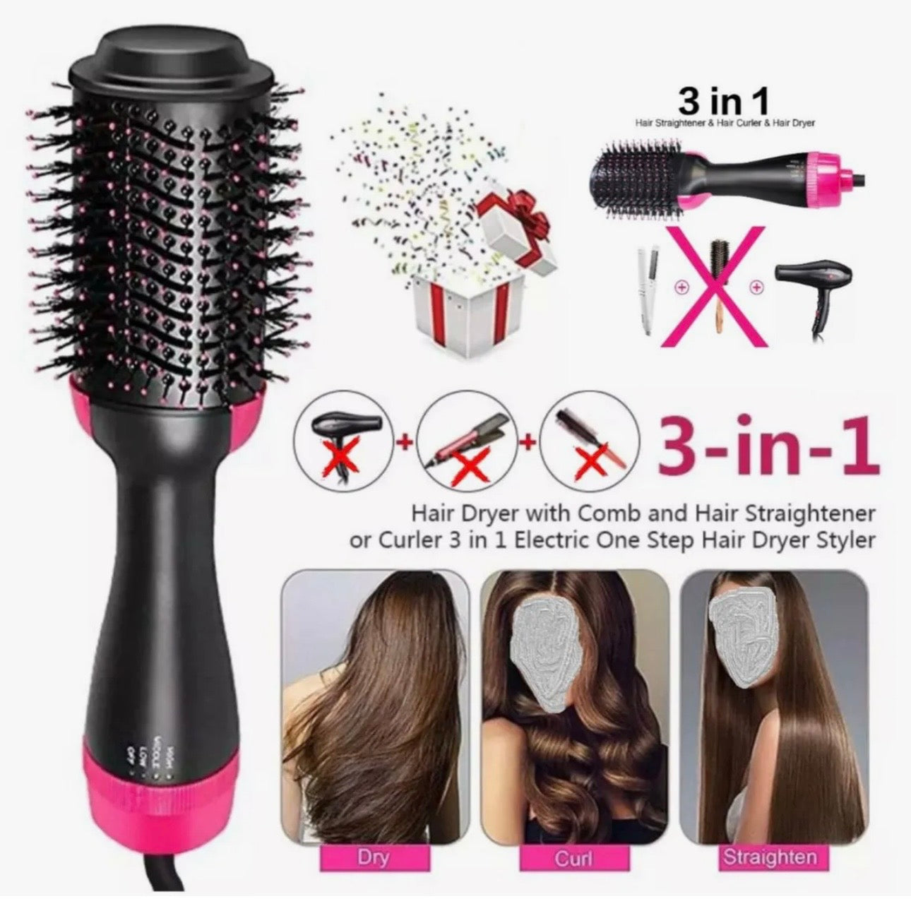 Elitezza 3-in-1 Hair Styler Brush – Hair Dryer - Straightener - Curler & Volumizer