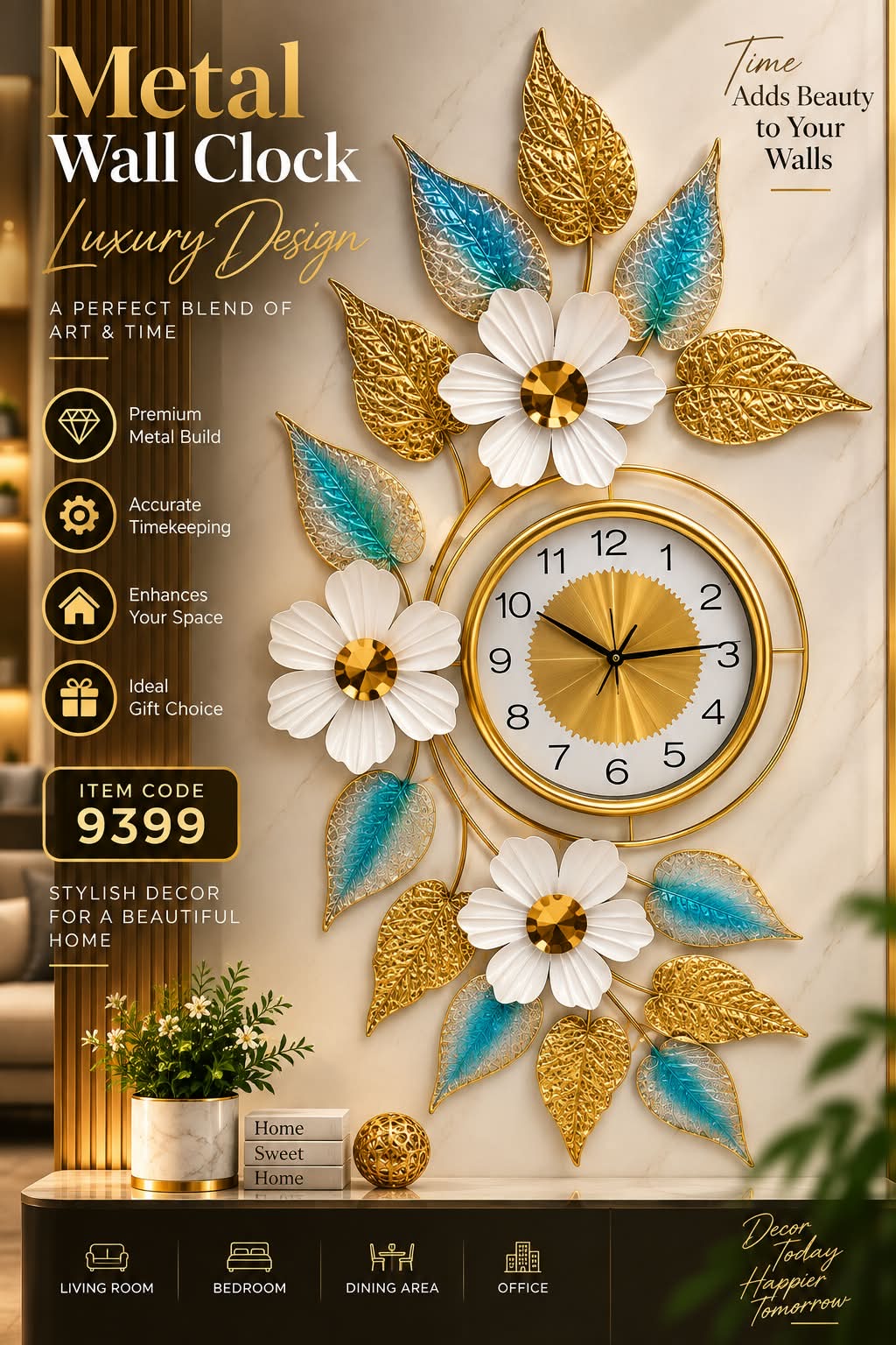 Elitezza Luxury Metal Wall Motive Clock