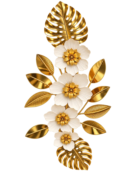 Elitezza Vertical Cascading Flower Wall Art – Gold Monstera & White Blooms Decor