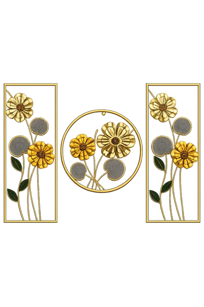Elitezza Geometric Gold & Green Flower Wall Sculpture
