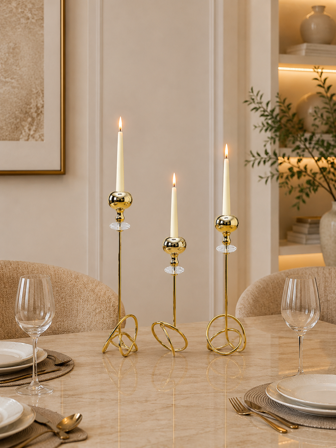Luxury Gold Metal Candle Holder Set of 3