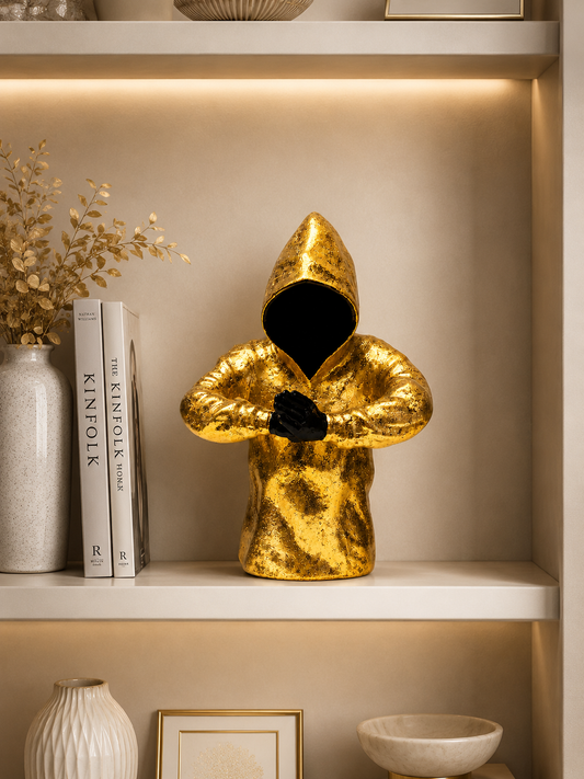 Abstract Golden Hooded Figure Sculpture