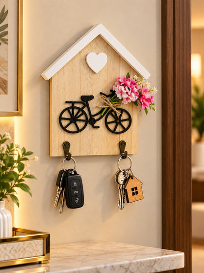 Wooden Bicycle Key Holder with 2 Hooks