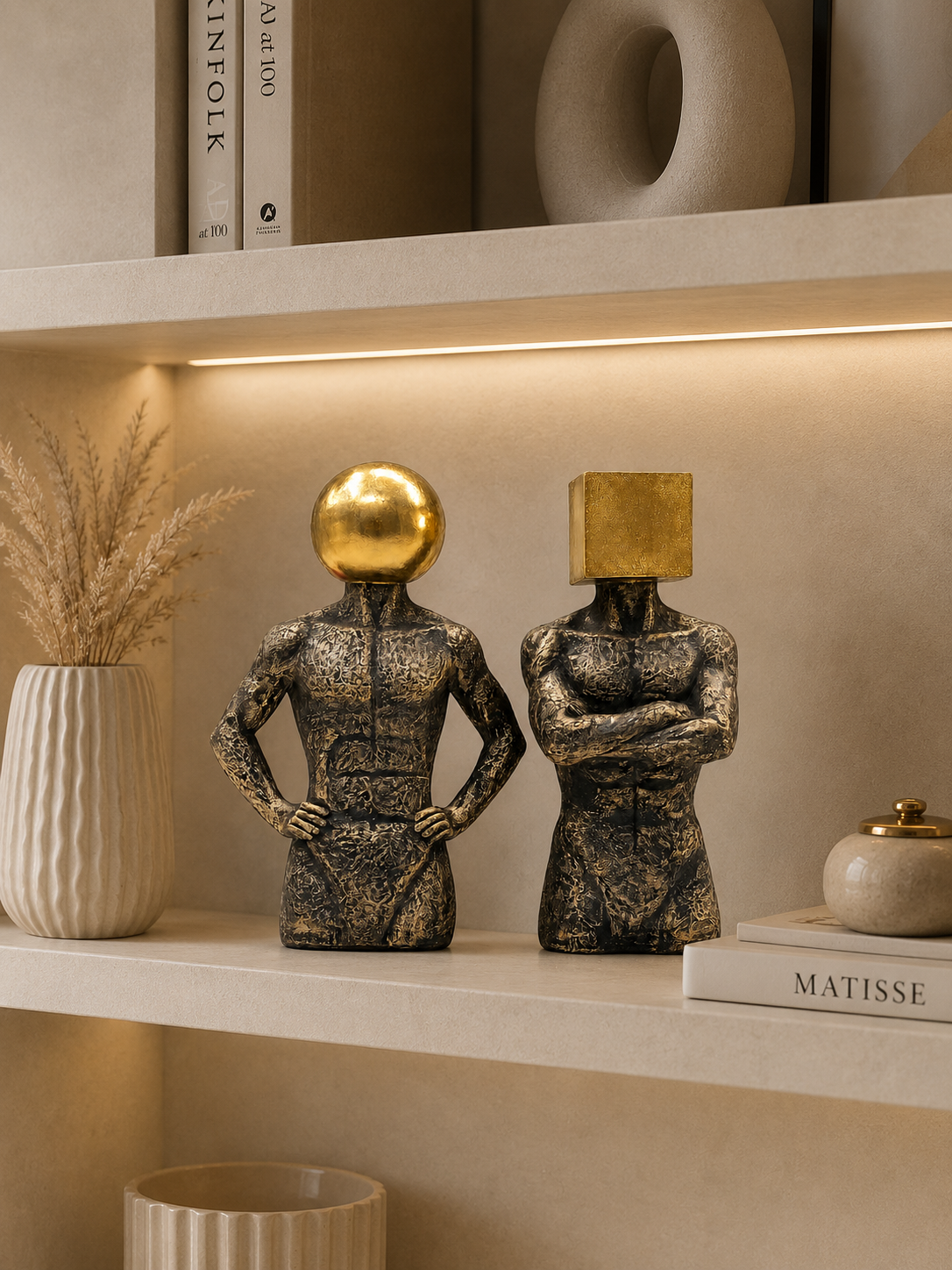 Modern Abstract Thinker Sculpture Set of 2