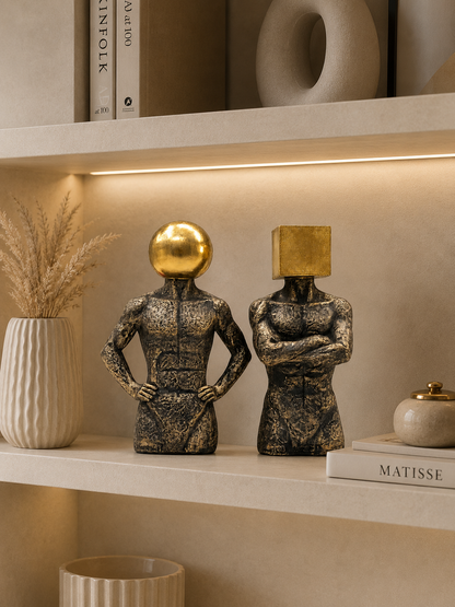 Modern Abstract Thinker Sculpture Set of 2