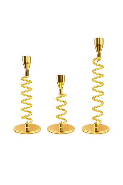 Luxury Gold Spiral Metal Taper Candle Holder Set of 3