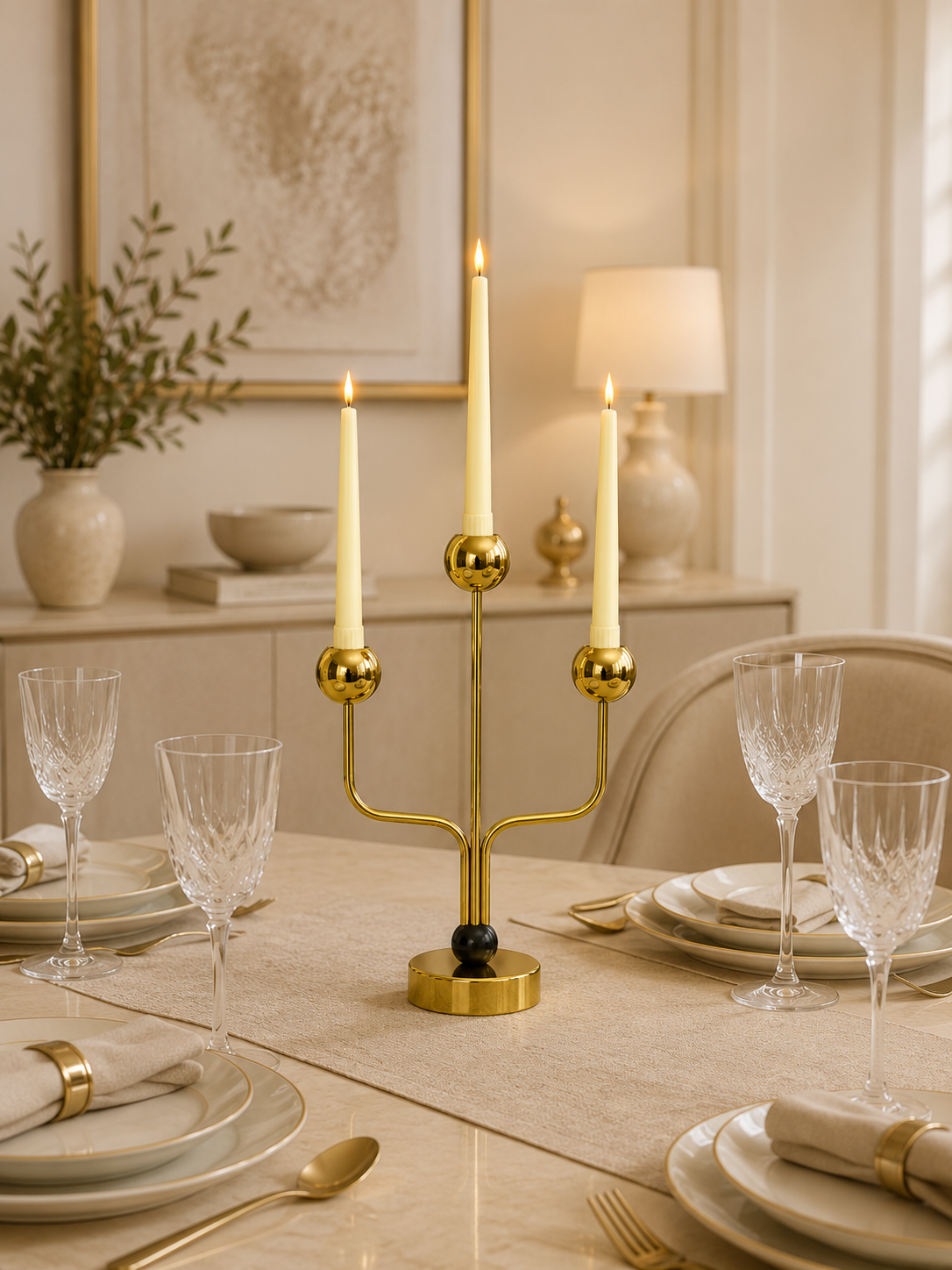 Luxury Gold 3-Arm Candle Holder