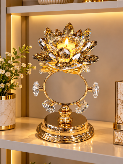 Luxury Gold Crystal Lotus Candle Holder