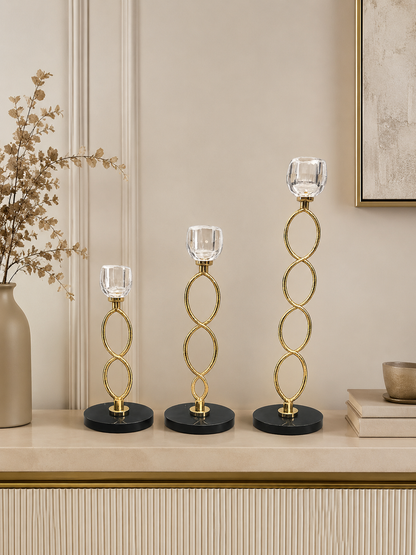 Luxury Gold Crystal Loop Candle Holder Set of 3