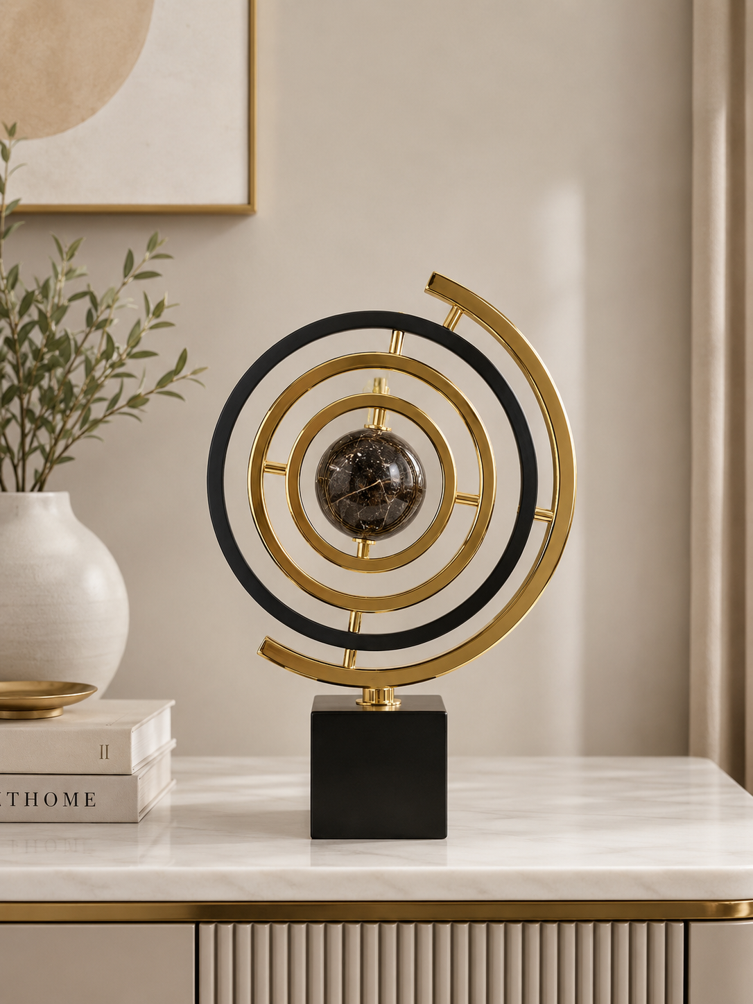 Luxury Gold & Black Geometric Sculpture