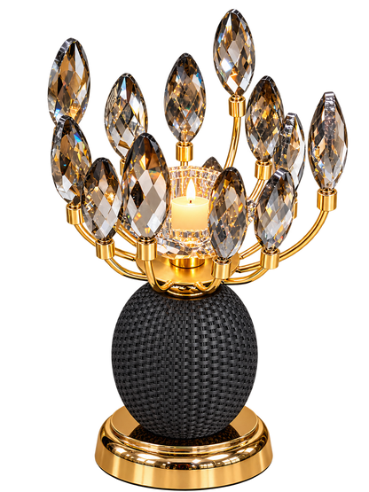 Luxury Gold Crystal Candle Holder with Black Textured Base