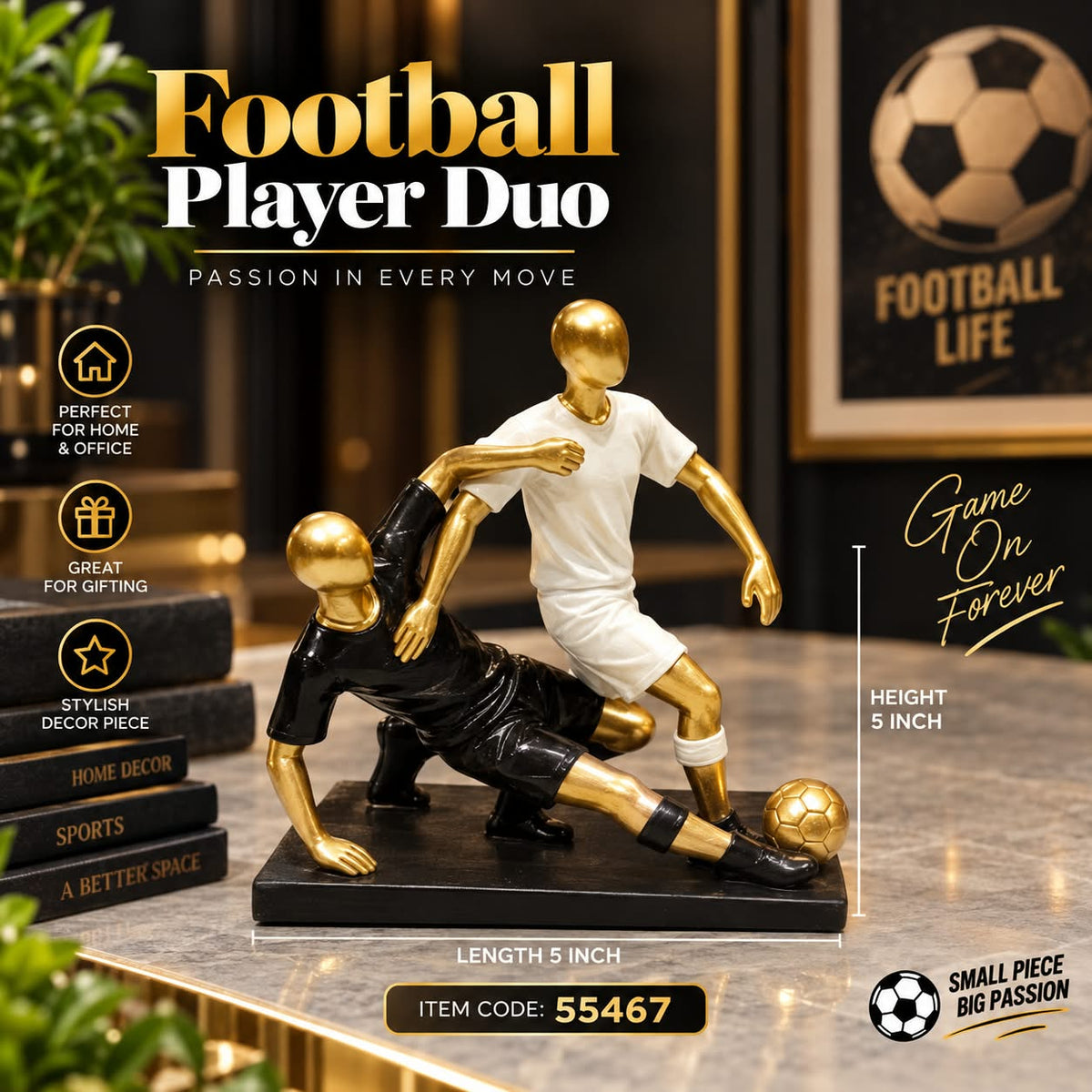 Football Player Duo – Premium Gold & Black Sports Figurine