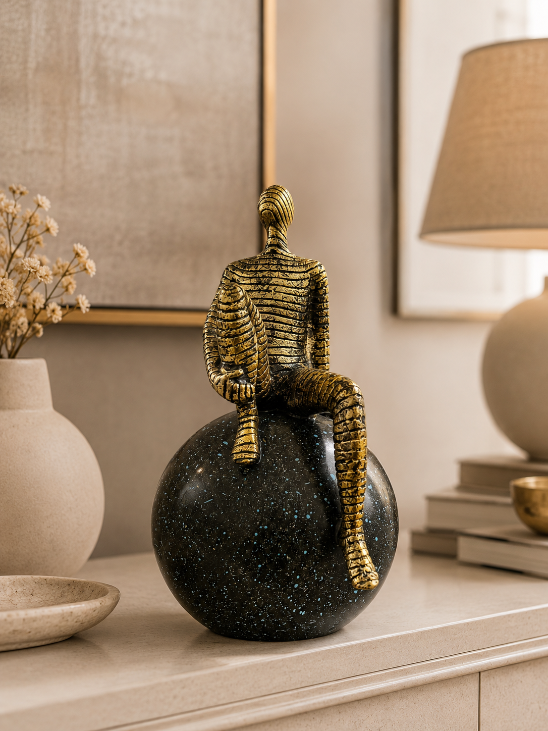 Abstract Thinker Sculpture on Sphere