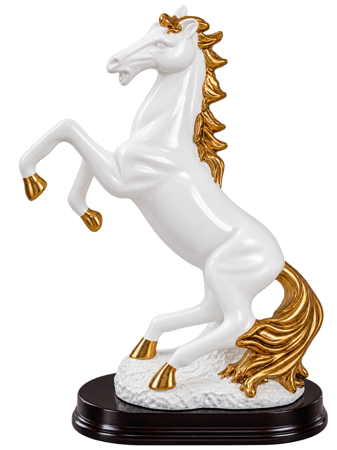Luxury White & Gold Rearing Horse Sculpture