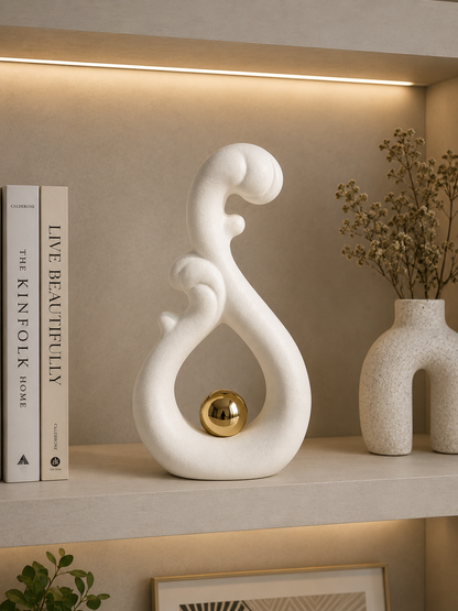Modern Abstract Wave Sculpture with Gold Sphere