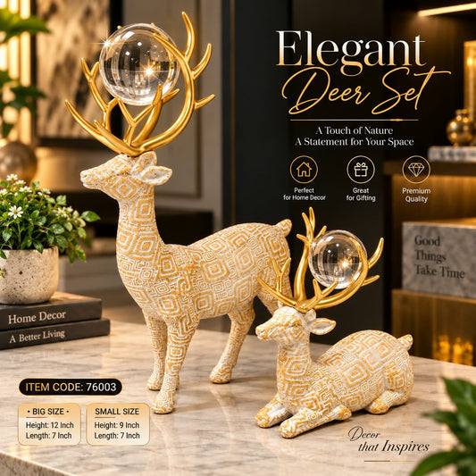 Elitezza Royal Deer™ – Luxury Golden Deer Figurine Set with Crystal Orbs