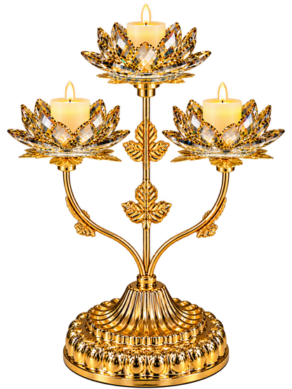 Luxury Golden Lotus Crystal 3-Cup Candle Holder