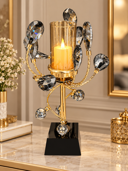 Luxury Gold & Black Crystal Candle Holder