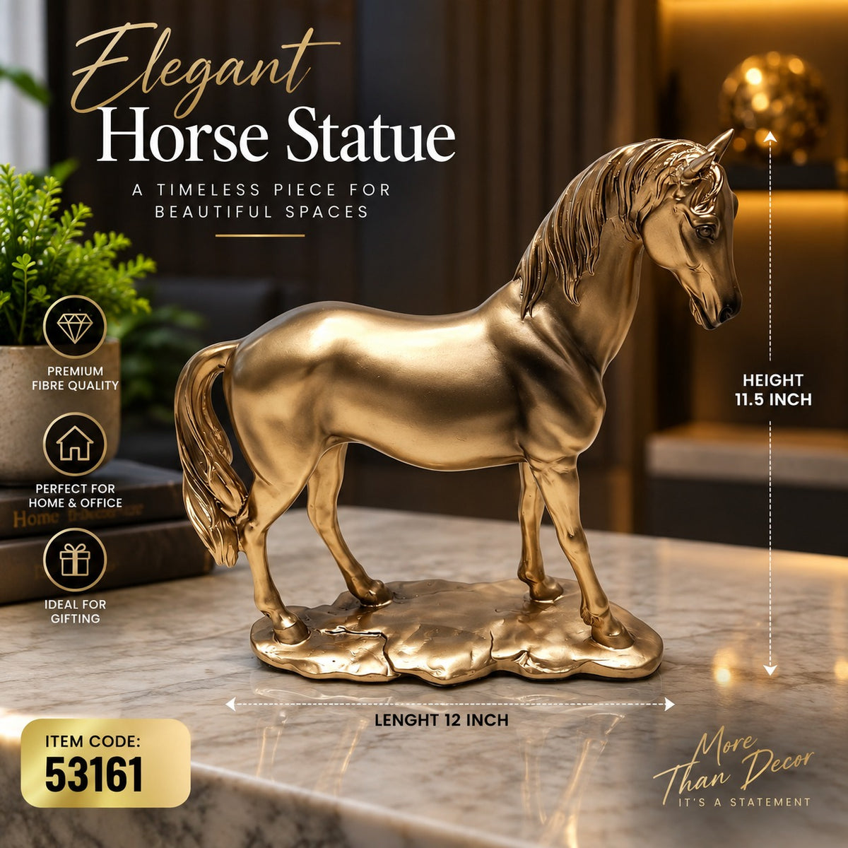 Elitezza Elegant Horse Statue™ – Luxury Golden Horse Décor