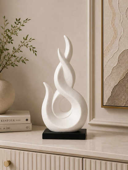 Modern Abstract Flame Sculpture with Black Base