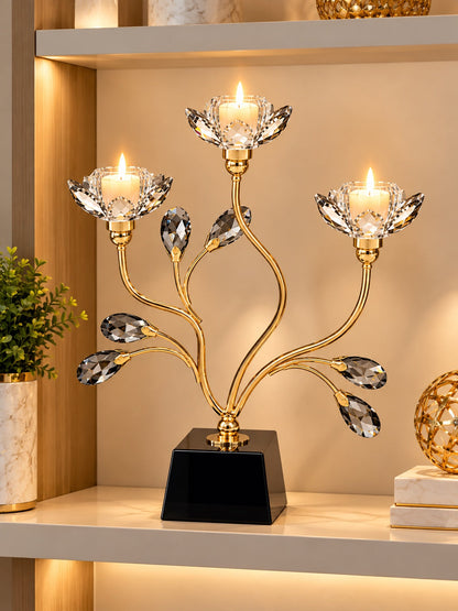 Luxury Gold Crystal Lotus 3-Cup Candle Holder