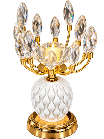 Luxury Gold Crystal Candle Holder with White Textured Base