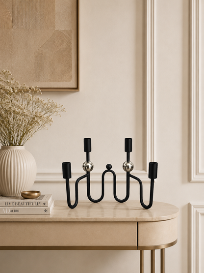 Modern Black 4-Arm Candelabra