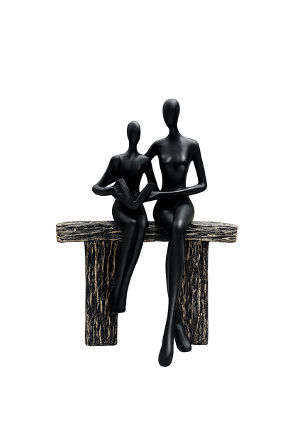 Abstract Couple Sitting on Bench Resin Sculpture