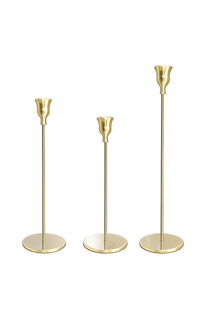 Luxury Gold Metal Taper Candle Holder Set of 3