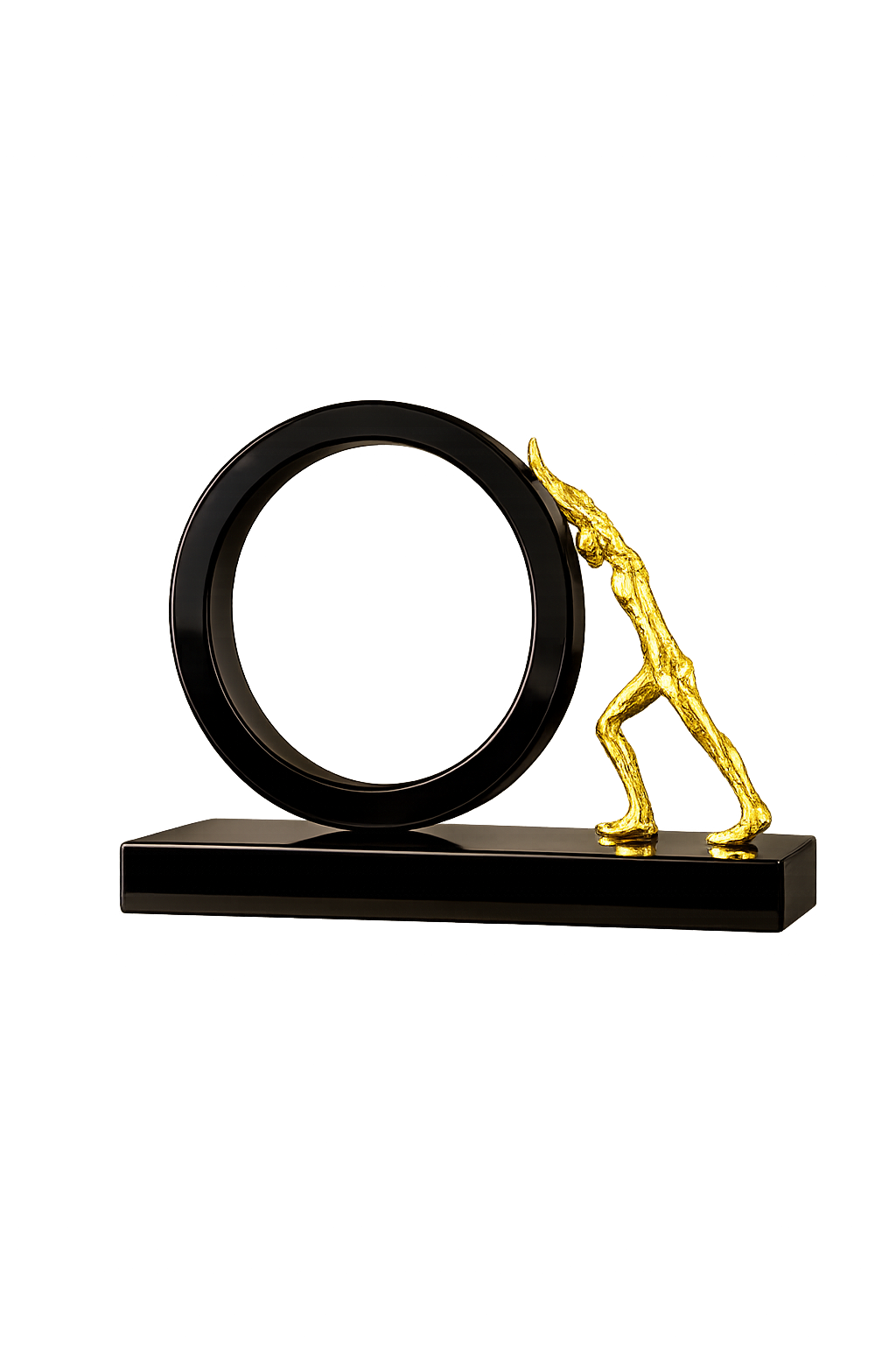 Luxury Crystal Ring Sculpture with Gold Human Figure