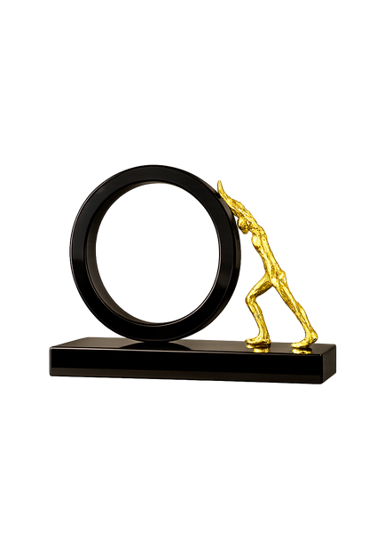 Luxury Crystal Ring Sculpture with Gold Human Figure