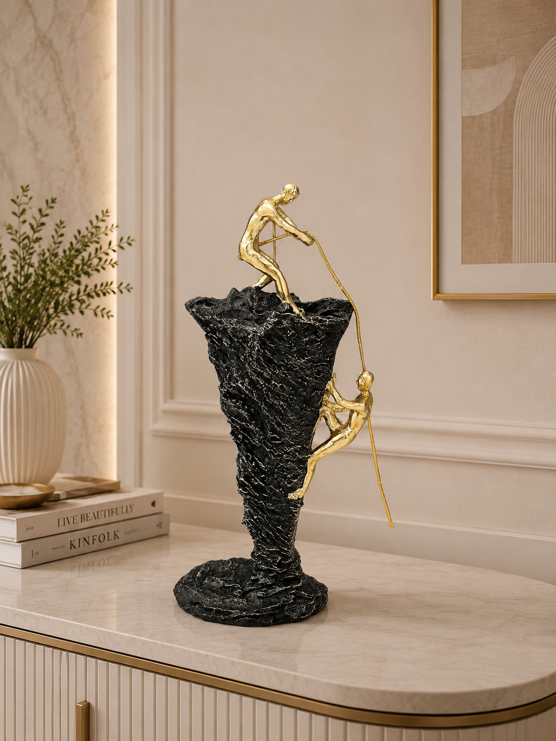 Luxury Black & Gold Climbing Figures Tornado Sculpture