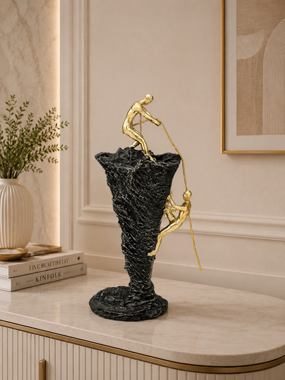 Luxury Black & Gold Climbing Figures Tornado Sculpture
