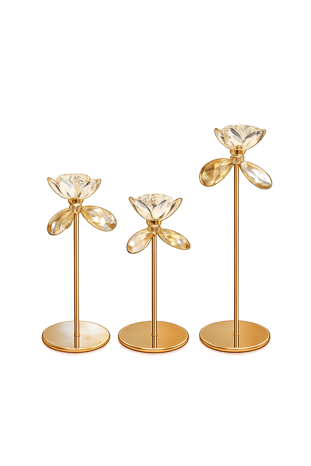 Luxury Crystal Flower Gold Candle Holder Set of 3