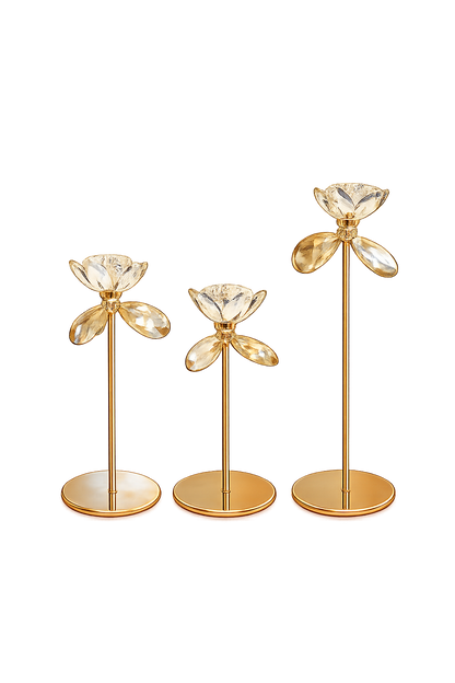 Luxury Crystal Flower Gold Candle Holder Set of 3