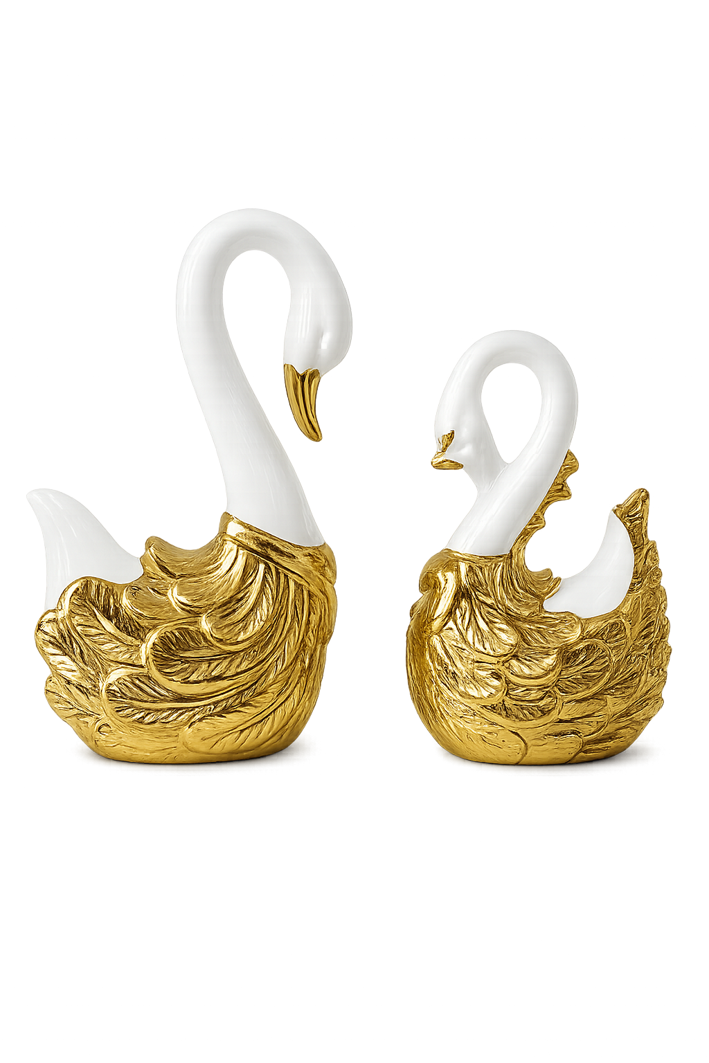 Luxury White & Gold Ceramic Swan Figurine Set
