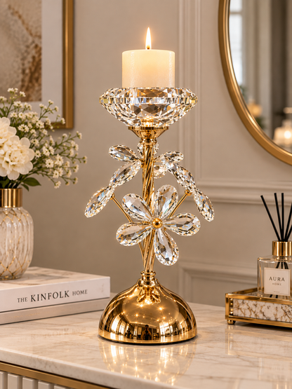 Luxury Gold Crystal Floral Candle Stand