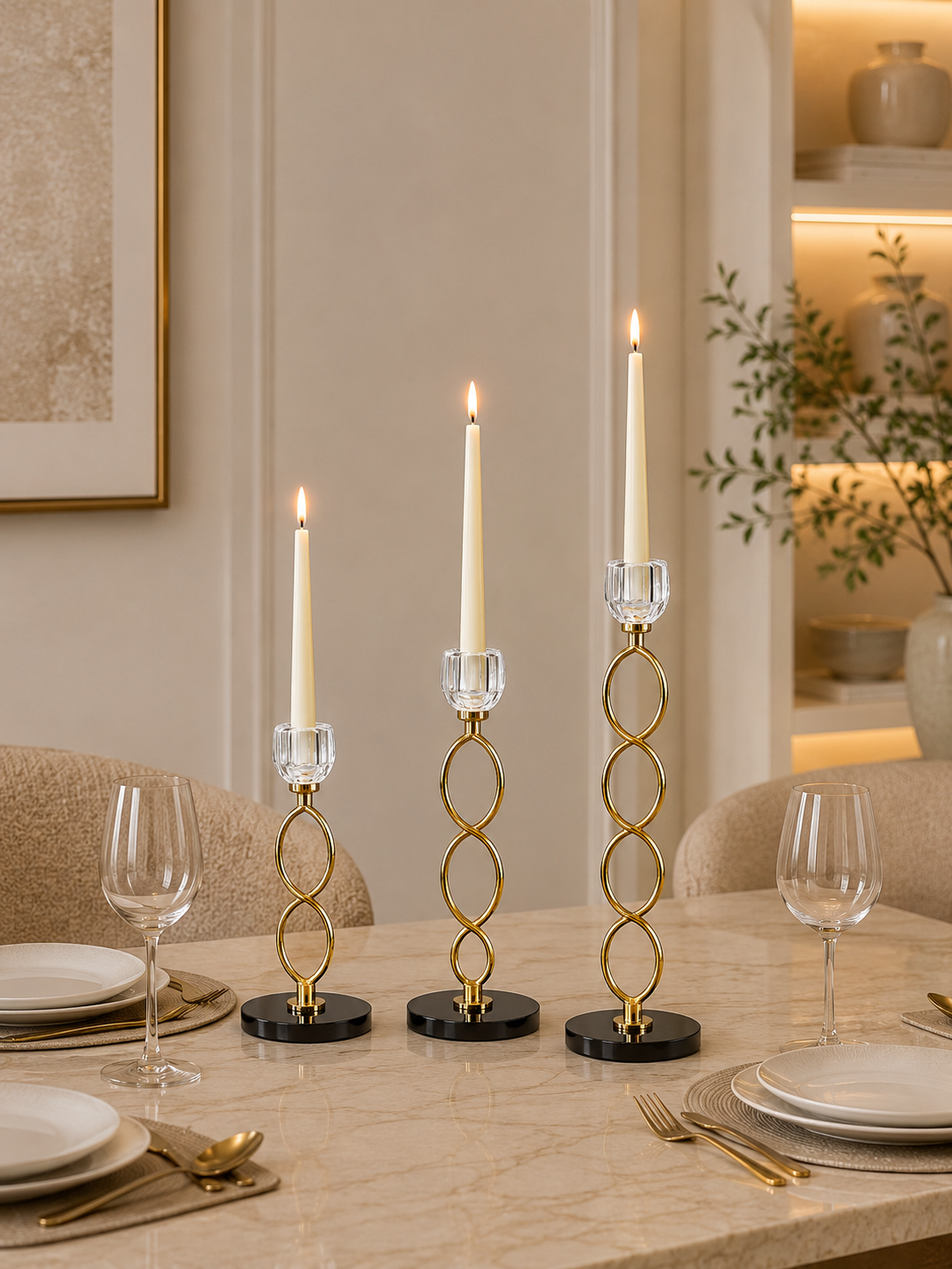 Luxury Gold Crystal Loop Candle Holder Set of 3