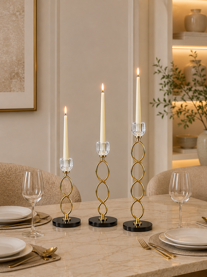 Luxury Gold Crystal Loop Candle Holder Set of 3
