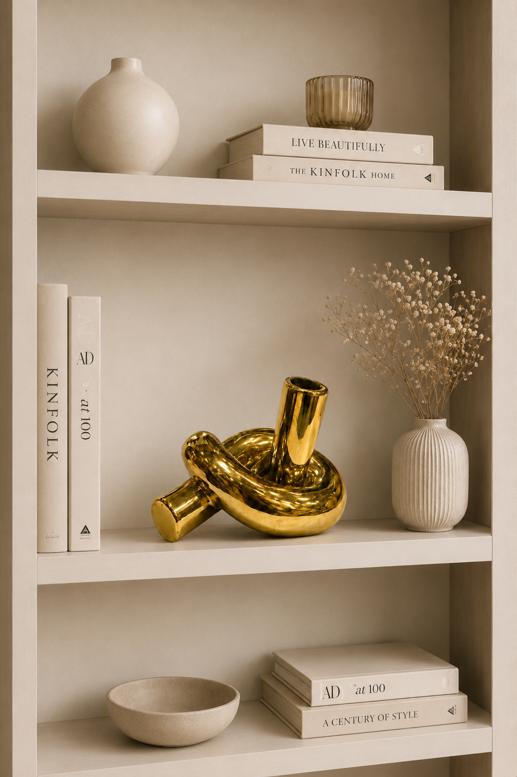 Modern Gold Knot Ceramic Sculpture