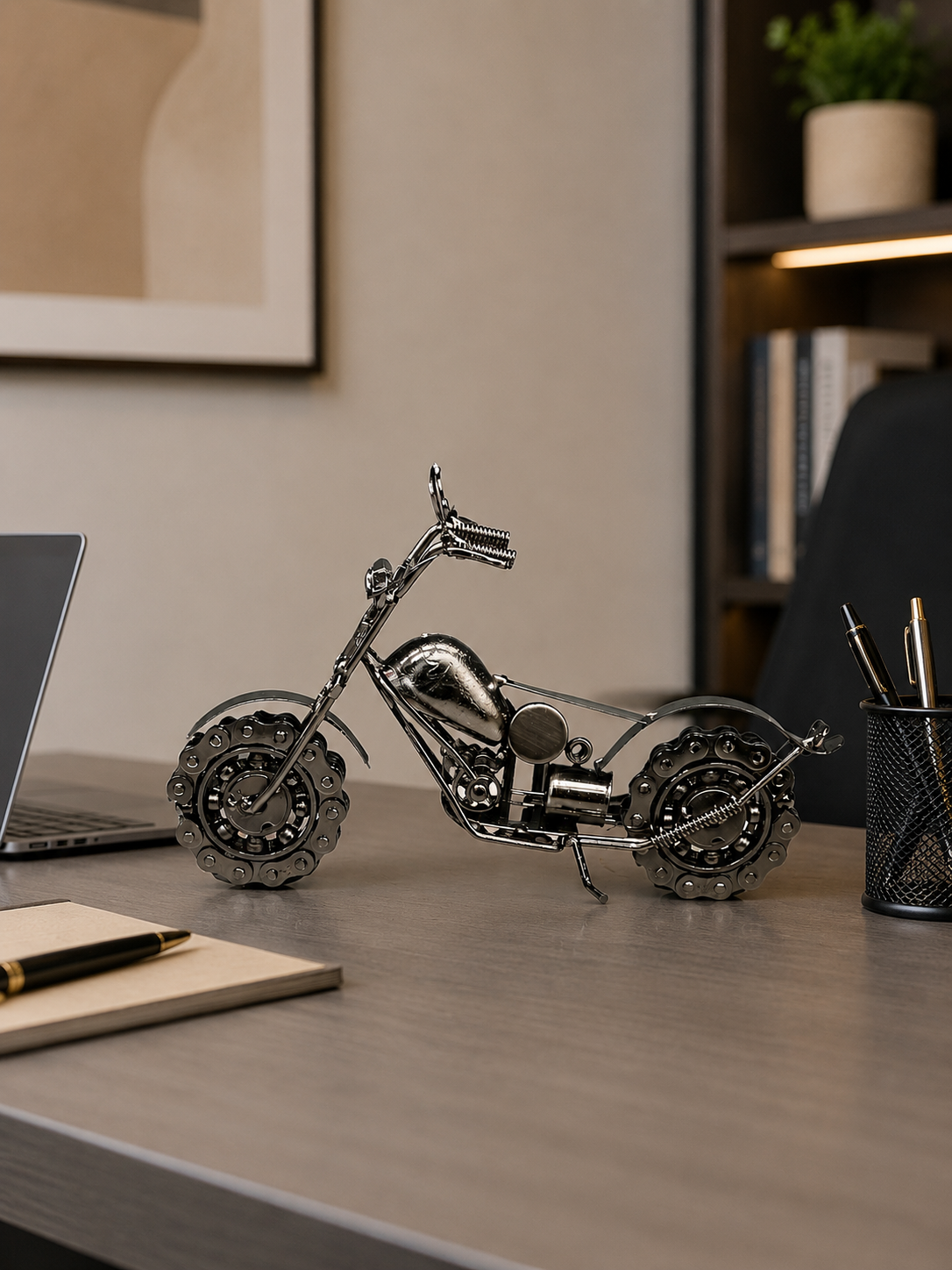 Vintage Silver Metal Motorcycle Showpiece